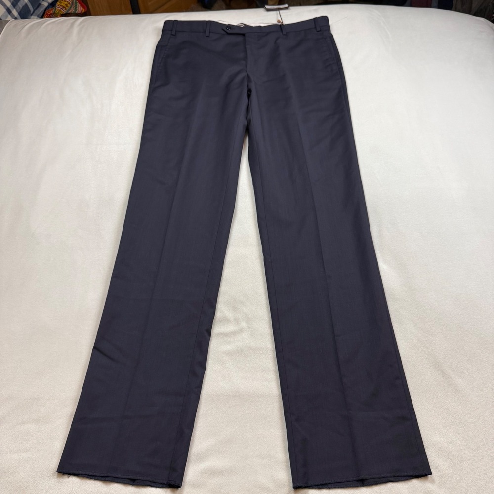 Zanella Devon Navy Blue Virgin Wool Flat Front Dress Pants Made in Italy Mens 38